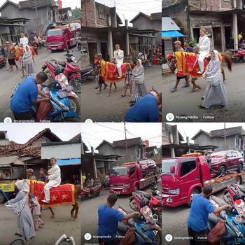 Viral arak-arakan pengantin di Pati, Jawa Tengah menjadi sorotan warganet.