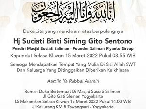 Innalillahi... Suciati Pengusaha yang Bangun Masjid Megah di Sleman Wafat Innalillahi... Suciati Pengusaha yang Bangun Masjid Megah di Sleman Wafat