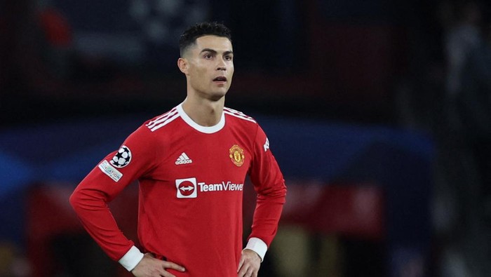 Soccer Football - Champions League - Round of 16 Second Leg - Manchester United v Atletico Madrid - Old Trafford, Manchester, Britain - March 15, 2022 Manchester Uniteds Cristiano Ronaldo reacts REUTERS/Phil Noble