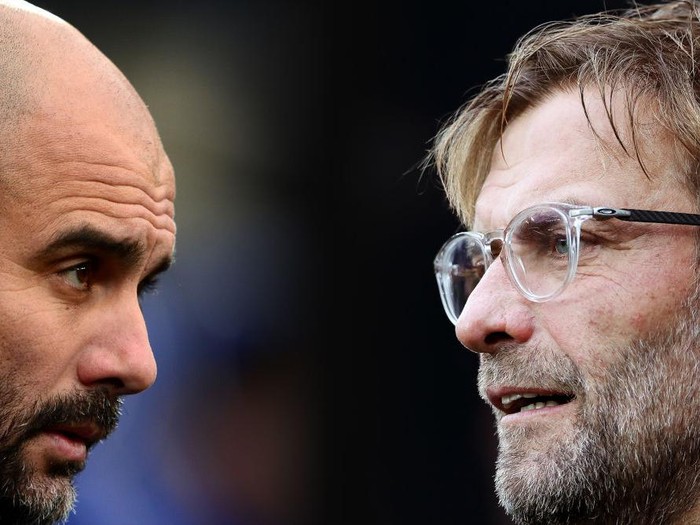 FILE PHOTO (EDITORS NOTE: COMPOSITE OF IMAGES - Image numbers 911384050,856402376 - GRADIENT ADDED) In this composite image a comparison has been made between Josep Guardiola, Manager of Manchester City (L) and Liverpool manager Jurgen Klopp. Manchester City and Liverpool FC meet in a Premier League fixture at the Etihad Stadium on January 3, 2019 in Manchester.    ***LEFT IMAGE*** CARDIFF, WALES - JANUARY 28: Josep Guardiola, Manager of Manchester City looks on prior to The Emirates FA Cup Fourth Round between Cardiff City and Manchester City on January 28, 2018 in Cardiff, United Kingdom. (Photo by Harry Trump/Getty Images) ***RIGHT IMAGE***  NEWCASTLE UPON TYNE, ENGLAND - OCTOBER 01: Liverpool manager Jurgen Klopp looks on during the Premier League match between Newcastle United and Liverpool at St. James Park on October 1, 2017 in Newcastle upon Tyne, England. (Photo by Ian MacNicol/Getty Images)