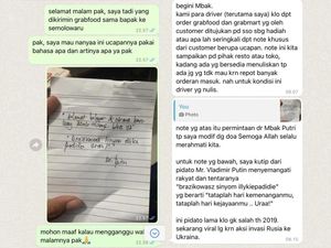 Ura! Ojol Ini Tulis Pesan Semangat untuk Pelanggannya dalam Bahasa Rusia Ura! Ojol Ini Tulis Pesan Semangat untuk Pelanggannya dalam Bahasa Rusia
