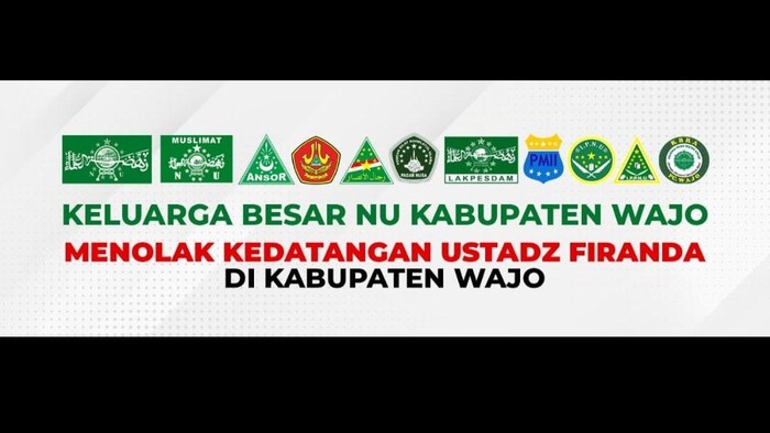 Keluarga besar NU tolak Ustaz Firanda Andirja ceramah di Wajo (Dok. Istimewa)