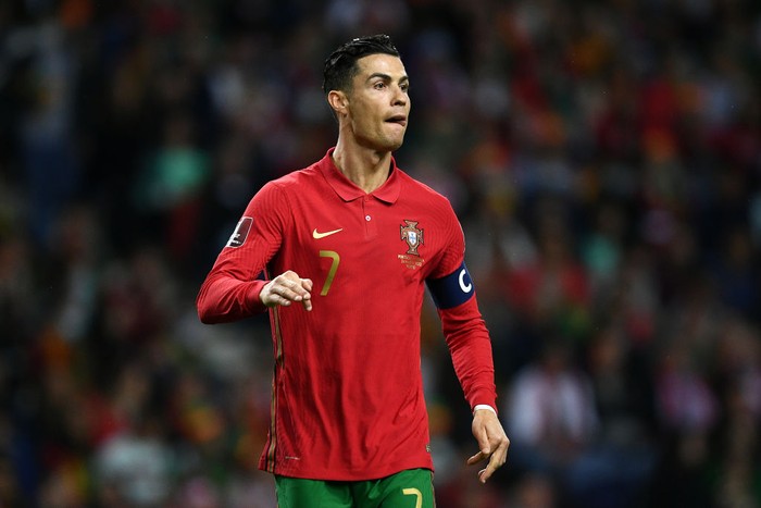 PORTO, PORTUGAL - MARCH 24:  Cristiano Ronaldo of Portugal looks on during the 2022 FIFA World Cup Qualifier knockout round play-off match between Portugal and Turkey at Estadio do Dragao on March 24, 2022 in Porto, Porto. (Photo by Octavio Passos/Getty Images)