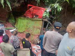Momen Horor Truk Pupuk di Wonosobo Terjun ke Jurang