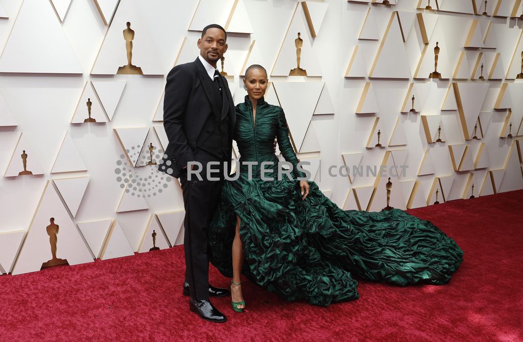 Will Smith (L) and Jaden Smith pose on the red carpet during the Oscars arrivals at the 94th Academy Awards in Hollywood, Los Angeles, California, U.S., March 27, 2022. REUTERS/Eric Gaillard