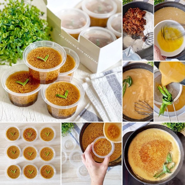Step by step cara membuat resep pudding lumut gula merah.