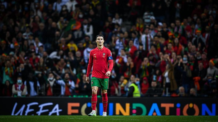 PORTO, PORTUGAL - MARCH 24: Cristiano Ronaldo of Portugal in action during the 2022 FIFA World Cup Qualifier knockout round play-off match between Portugal and Turkey at Estadio do Dragao on March 24, 2022 in Porto, Porto. (Photo by Octavio Passos/Getty Images)