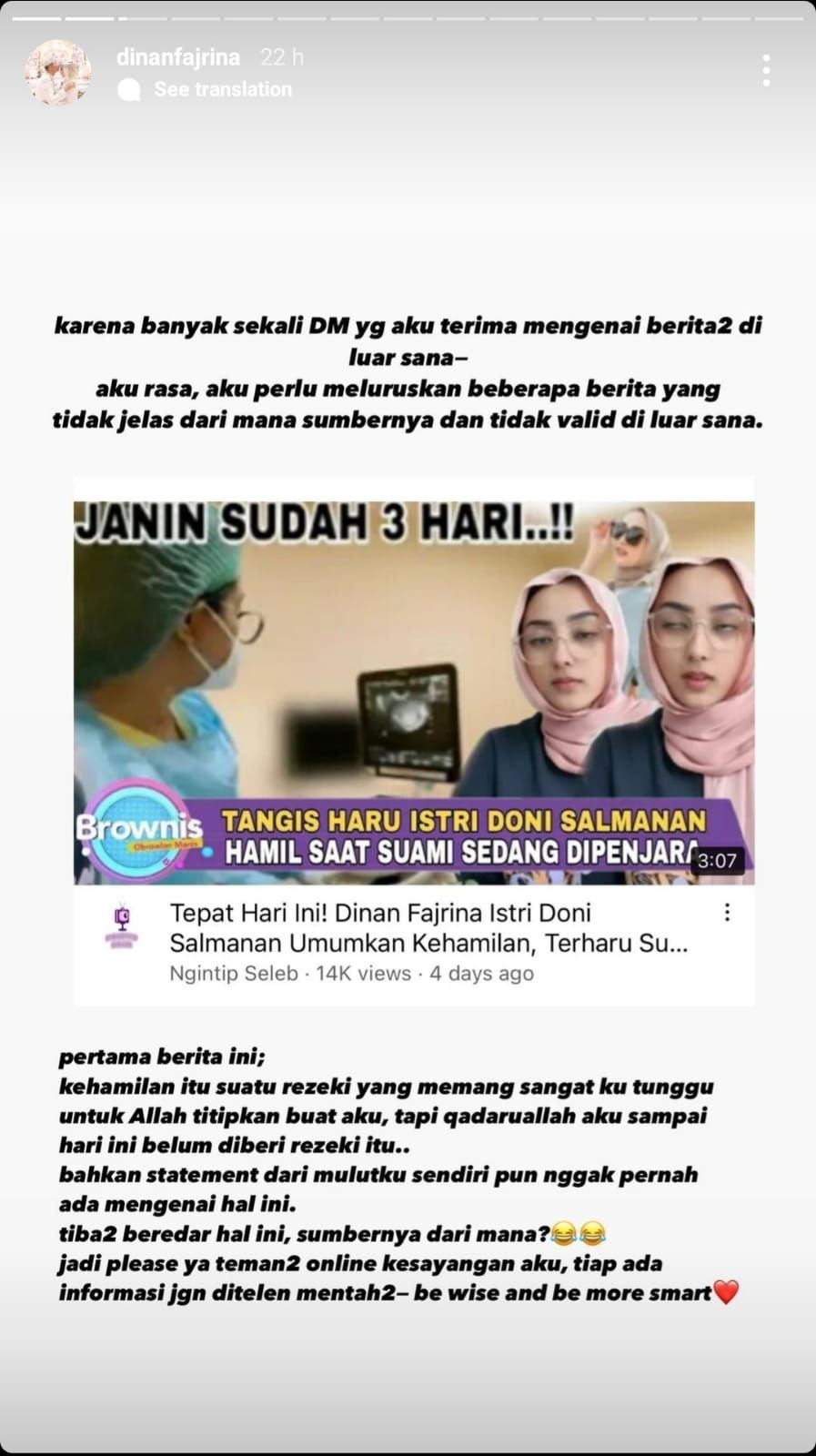 Klarifikasi Dinan Fajrina soal isu hamil