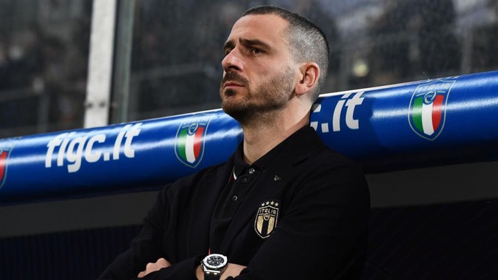 PALERMO, ITALY - MARCH 24: Leonardo Bonucci of Italy looks on during the 2022 FIFA World Cup Qualifier knockout round play-off match between Italy and North Macedonia at Friends arena on March 24, 2022 in Palermo, Italy. (Photo by Claudio Villa/Getty Images)