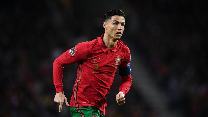 PORTO, PORTUGAL - MARCH 29: Cristiano Ronaldo of Portugal in action during the 2022 FIFA World Cup Qualifier knockout round play-off match between Portugal and North Macedonia at Estadio do Dragao on March 29, 2022 in Porto, Porto. (Photo by Octavio Passos/Getty Images)