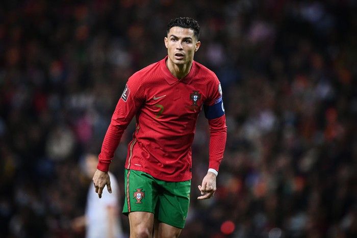 Cristiano Ronaldo PORTO, PORTUGAL - MARCH 29: Cristiano Ronaldo of Portugal in action during the 2022 FIFA World Cup Qualifier knockout round play-off match between Portugal and North Macedonia at Estadio do Dragao on March 29, 2022 in Porto, Porto. (Photo by Octavio Passos/Getty Images)