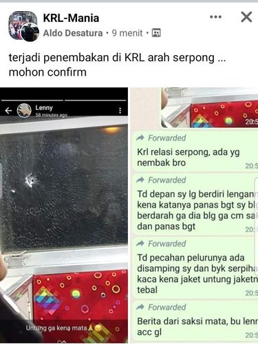 Tangkapan layar informasi viral penembakan di KRL