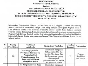 ISI Solo Rekrut Dosen untuk Progdi Film-TV, Desain Interior, Teater