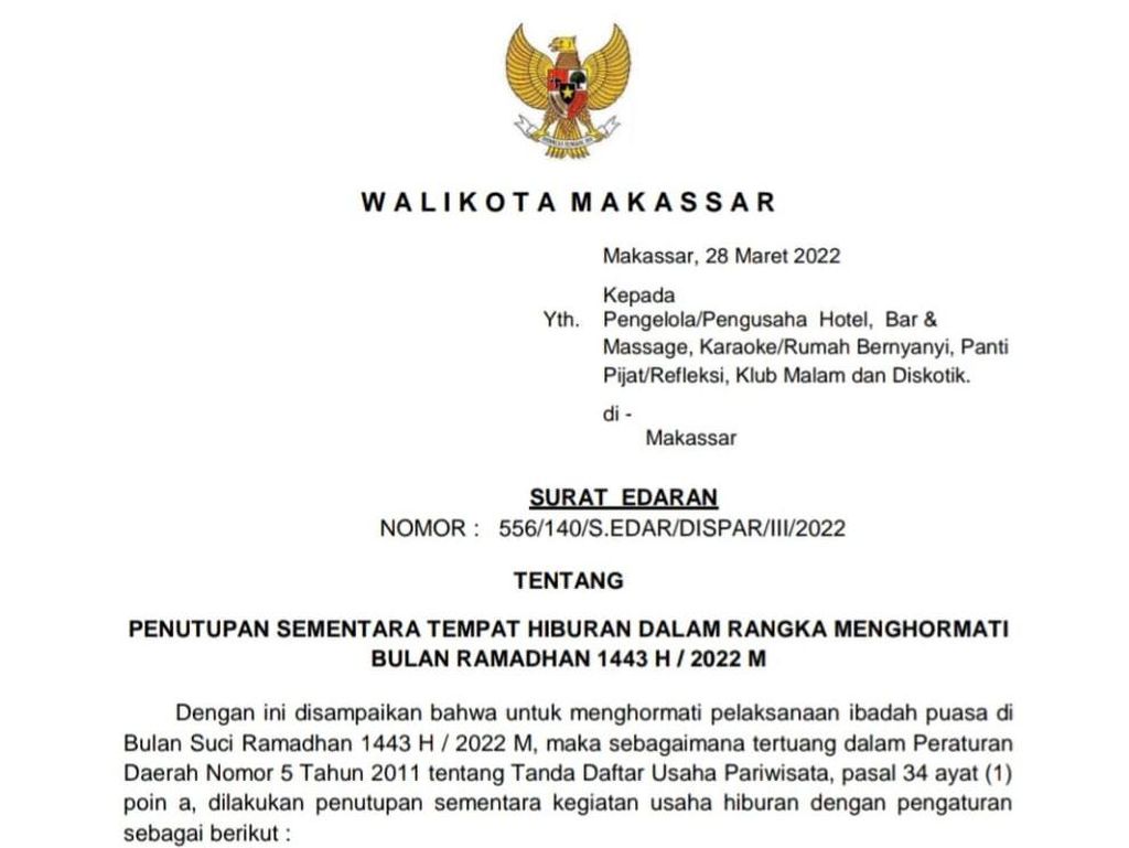 Pemkot Makassar Tutup THM Selama Ramadan, Rumah Makan Menyesuaikan