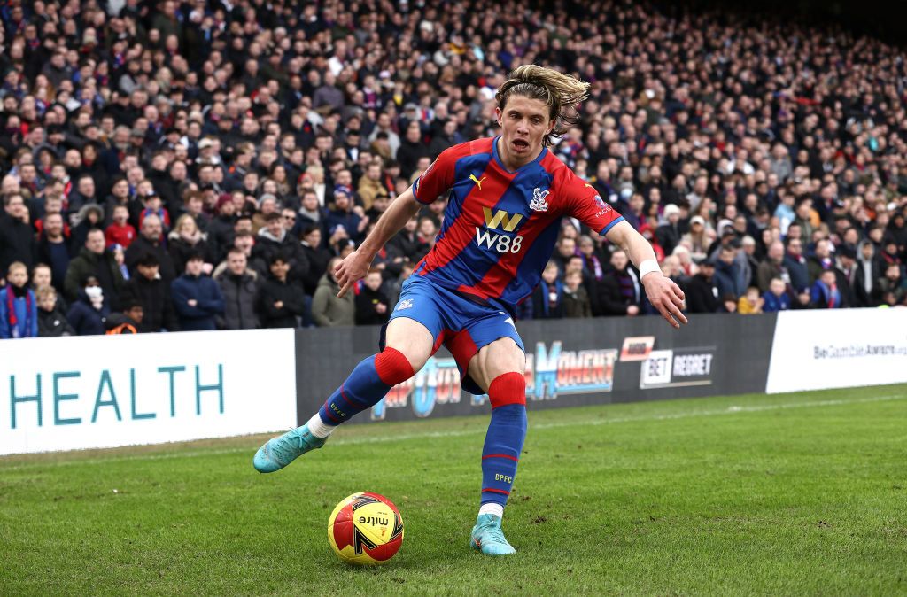 LONDON, ENGLAND - MARCH 14: Conor Gallagher of Crystal Palace during the Premier League match between Crystal Palace and Manchester City at Selhurst Park on March 14, 2022 in London, England. (Photo by Justin Setterfield/Getty Images)