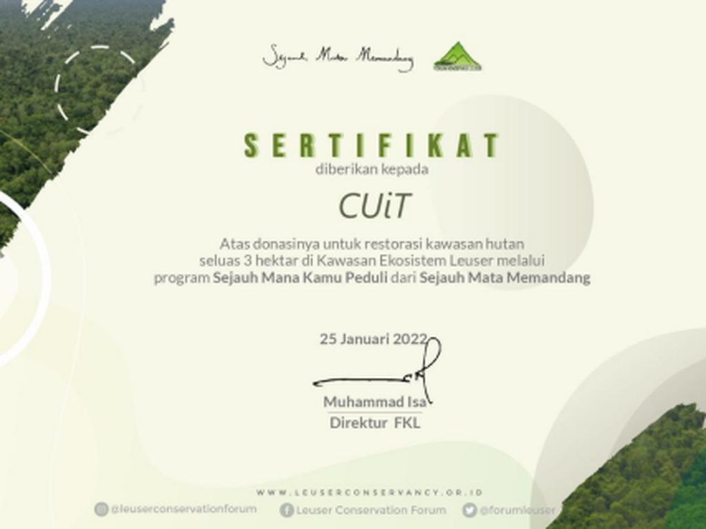 Aplikasi Penghasil Cuan CUiT Sumbang Bibit untuk 3 Ha Hutan di Aceh