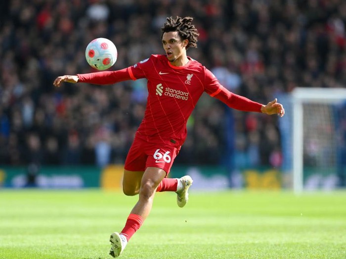 BRIGHTON, ENGLAND - MARCH 12: Trent Alexander-Arnold of Liverpool in action during the Premier League match between Brighton & Hove Albion and Liverpool at American Express Community Stadium on March 12, 2022 in Brighton, England. (Photo by Mike Hewitt/Getty Images)