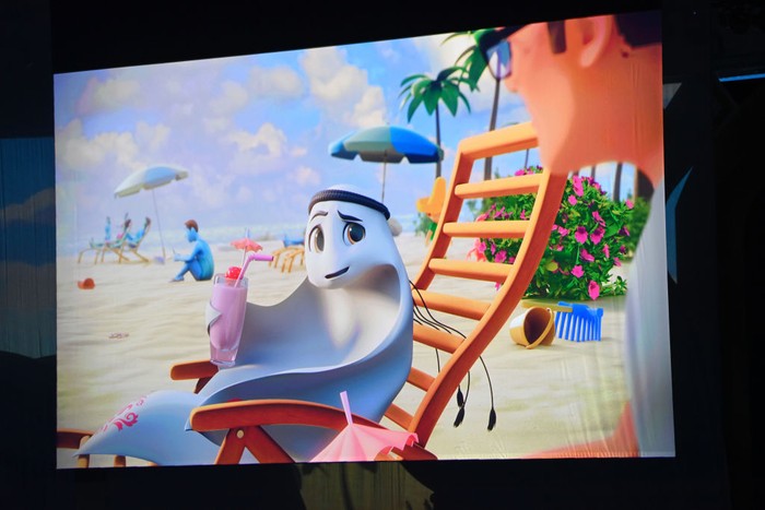DOHA, QATAR - APRIL 01: La'eeb, The Fifa World Cup Qatar 2022 Mascot is announced on a LED Screen during the FIFA World Cup Qatar 2022 Final Draw at the Doha Exhibition Center on April 01, 2022 in Doha, Qatar. (Photo by Shaun Botterill/Getty Images)