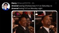 Fans Arsenal yang senang lihat Chelsea digilas Brentford, pasti sekarang terdiam nih. (Foto: Twitter @HarryCFC170)