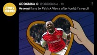 Yang menyesakkan, Arsenal kalah dari Palace, yang dilatih Patrick Vieira, eks gelandangnya. (Foto: Twitter @ODDSbible)