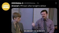 Humas Arsenal dipastikan mencari isu buat menutupi berita kekalahan memalukan dari Palace, nih. (Foto: Twitter @ODDSbible)