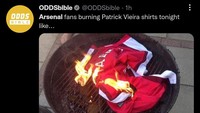 Vieira bisa dibilang mantan gelandang terbaik yang pernah dimiliki Arsenal. Maka dikalahkan Vieira dalam upaya lolos ke Liga Champions bisa dipastikan membjuat fans kecewa. (Foto: Twitter @ODDSbible)