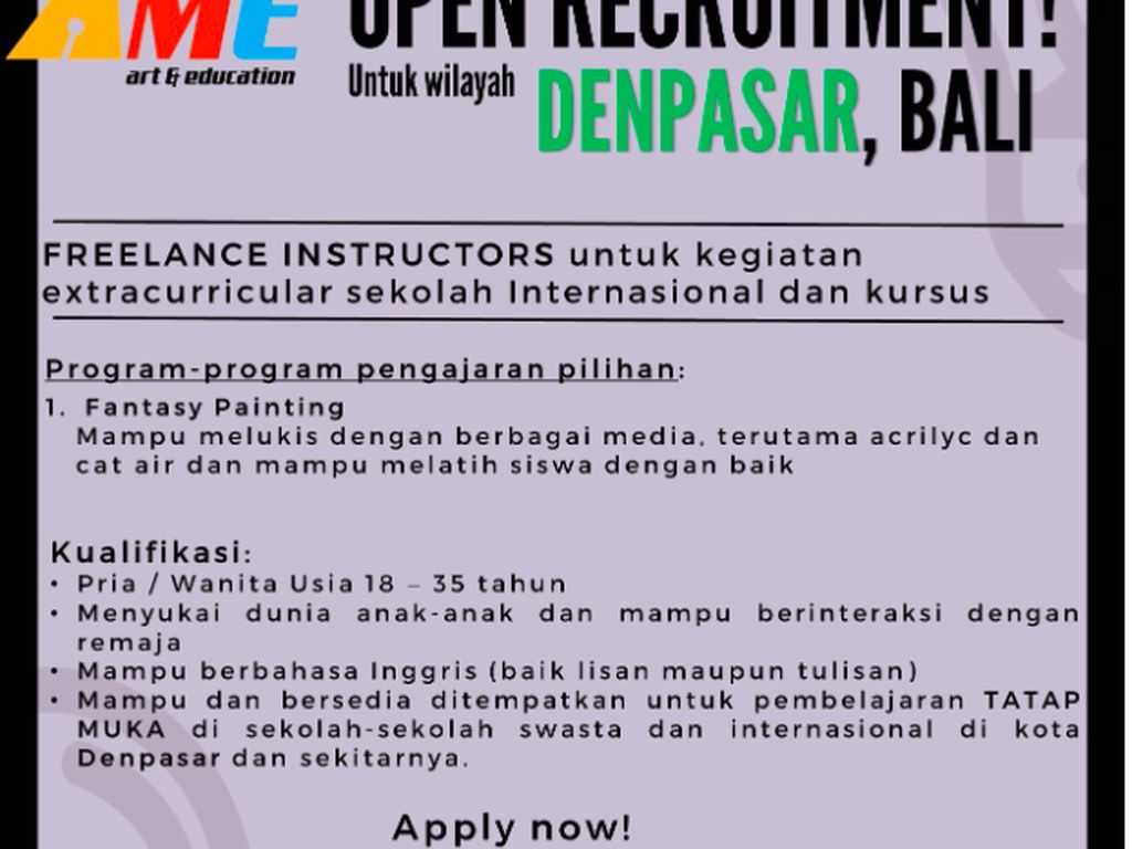 Dicari, Instruktur Lukis Freelance untuk Area Bali