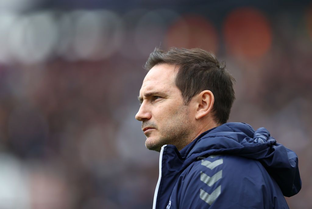 LONDON, ENGLAND - APRIL 03: Frank Lampard, Manager of Everton looks on prior to the Premier League match between West Ham United and Everton at London Stadium on April 03, 2022 in London, England. (Photo by Julian Finney/Getty Images)