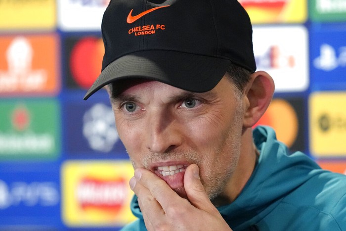 Chelseas head coach Thomas Tuchel listens during a press conference ahead of Wednesdays Champions League first-leg quarterfinal soccer match between Chelsea and Real Madrid at Stamford Bridge stadium in London Tuesday, April 5, 2022. (AP Photo/Kirsty Wigglesworth)
