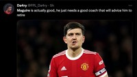 Harry Maguire mungkin memang bagus, jenius, tapi bukan di MU. Jadi, ada anggapan sebaiknya MU mencari manajer, yang bisa menyisihkan Maguire dari skuad alias menjualnya. (Foto: Twitter @FPL_Da4ry)