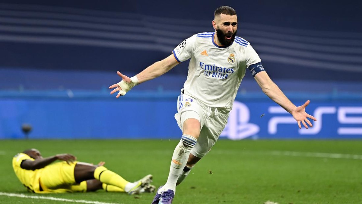 Karim Benzema momok Chelsea. (Foto: Getty Images/David Ramos)