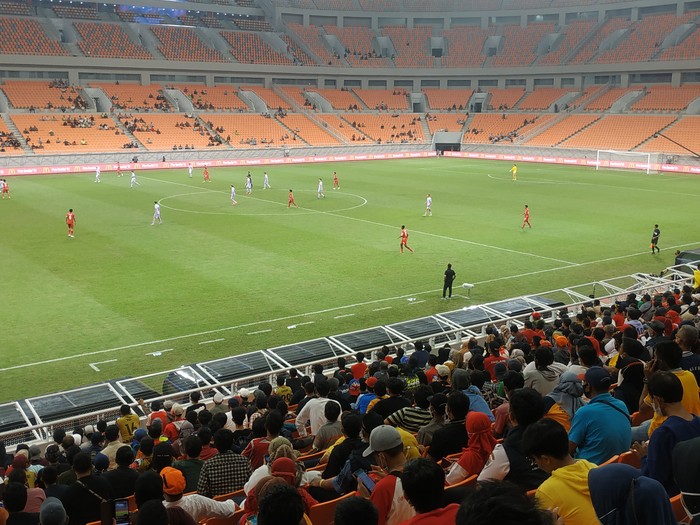Indonesia All Stars U-20 menghadapi Barcelona U-18 dalam laga kedua IYC di Jakarta International Stadium, Rabu 13 April 2022.