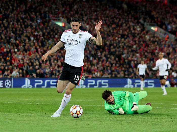 Soccer Football - Champions League - Quarter Final - Second Leg - Liverpool v Benfica - Anfield, Liverpool, Britain - April 13, 2022 Liverpool's Ibrahima Konate scores their first goal REUTERS/Phil Noble