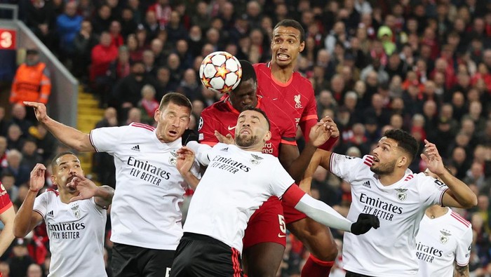 Soccer Football - Champions League - Quarter Final - Second Leg - Liverpool v Benfica - Anfield, Liverpool, Britain - April 13, 2022 Liverpool's Ibrahima Konate scores their first goal REUTERS/Phil Noble