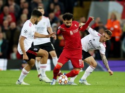Pada leg kedua perempatfinal di Anfield, Kamis (14/4/2022) dini hari WIB, Liverpool dan Benfica berimbang 1-1 di babak pertama. Gol Ibrahima Konate dibalas Goncalo Ramos. Reuters/Phil Noble