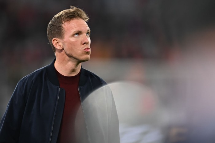 MUNICH, GERMANY - APRIL 12: Julian Nagelsmann, Head coach of FC Bayern Muenchen reacts during the UEFA Champions League Quarter Final Leg Two match between Bayern München and Villarreal CF at Football Arena Munich on April 12, 2022 in Munich, Germany. (Photo by Christian Kaspar-Bartke/Getty Images)