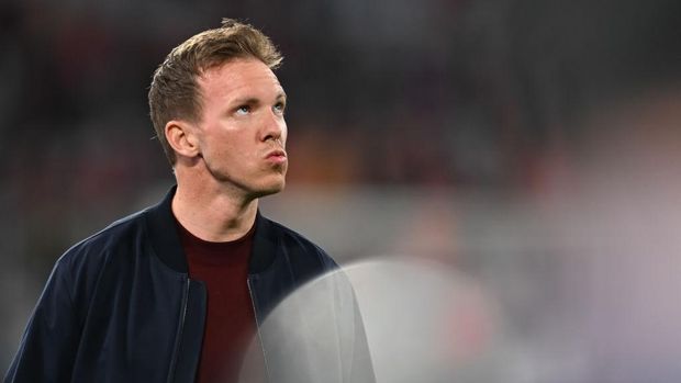 MUNICH, GERMANY - APRIL 12: Julian Nagelsmann, Head coach of FC Bayern Muenchen reacts during the UEFA Champions League Quarter Final Leg Two match between Bayern München and Villarreal CF at Football Arena Munich on April 12, 2022 in Munich, Germany. (Photo by Christian Kaspar-Bartke/Getty Images)