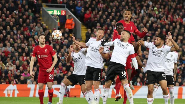 Soccer Football - Champions League - Quarter Final - Second Leg - Liverpool v Benfica - Anfield, Liverpool, Britain - April 13, 2022 Liverpool's Ibrahima Konate scores their first goal REUTERS/Phil Noble