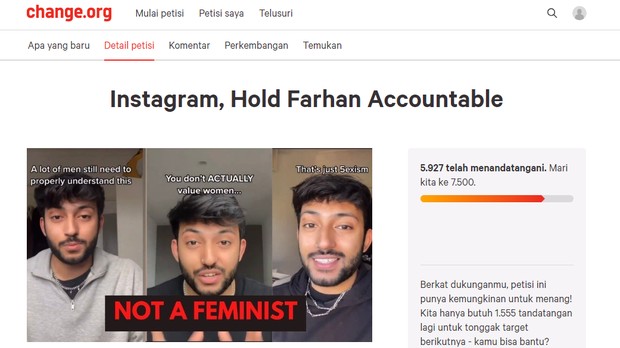 Caption: Konten Kreator Berpura-pura Pro-feminis dan Lakukan Plagiarisme/Foto: Change.org