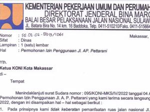 BBPJN Bolehkan Balapan Pemkot Makassar di Pettarani, Syaratnya Izin Polisi BBPJN Bolehkan Balapan Pemkot Makassar di Pettarani, Syaratnya Izin Polisi
