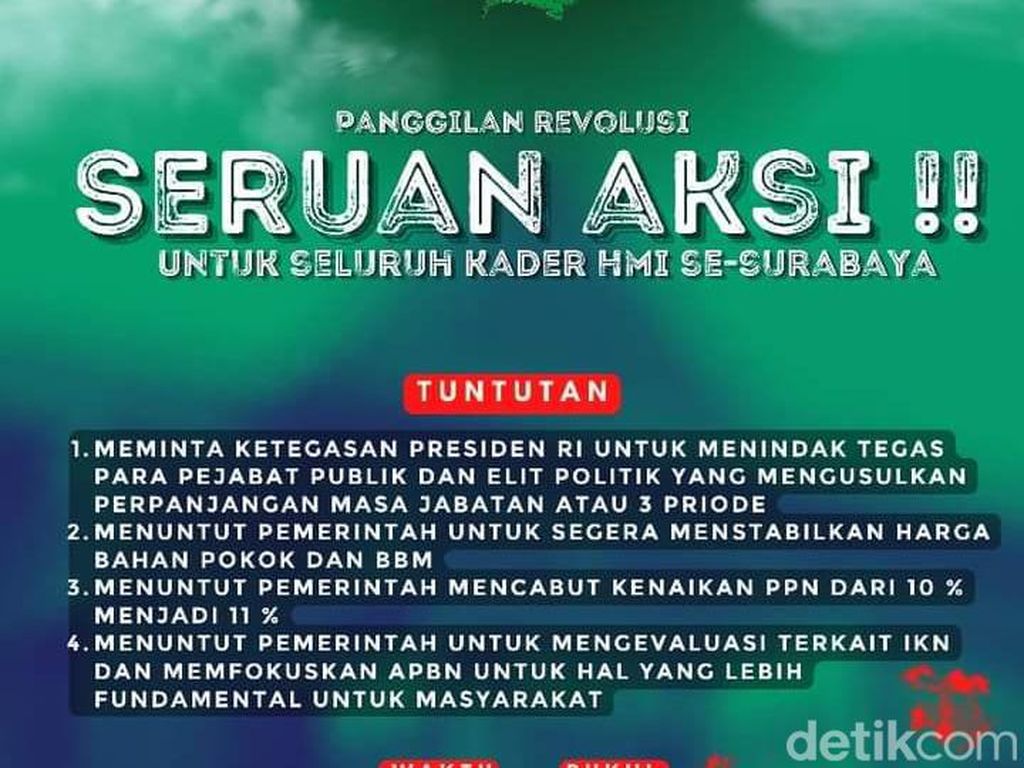 HMI Surabaya Tuntut Jokowi Tindak Pejabat Pengusul Pemilu Ditunda