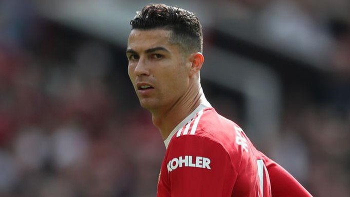 MANCHESTER, ENGLAND - APRIL 16: Cristiano Ronaldo of Manchester United in actio during the Premier League match between Manchester United and Norwich City at Old Trafford on April 16, 2022 in Manchester, England. (Photo by Jan Kruger/Getty Images)