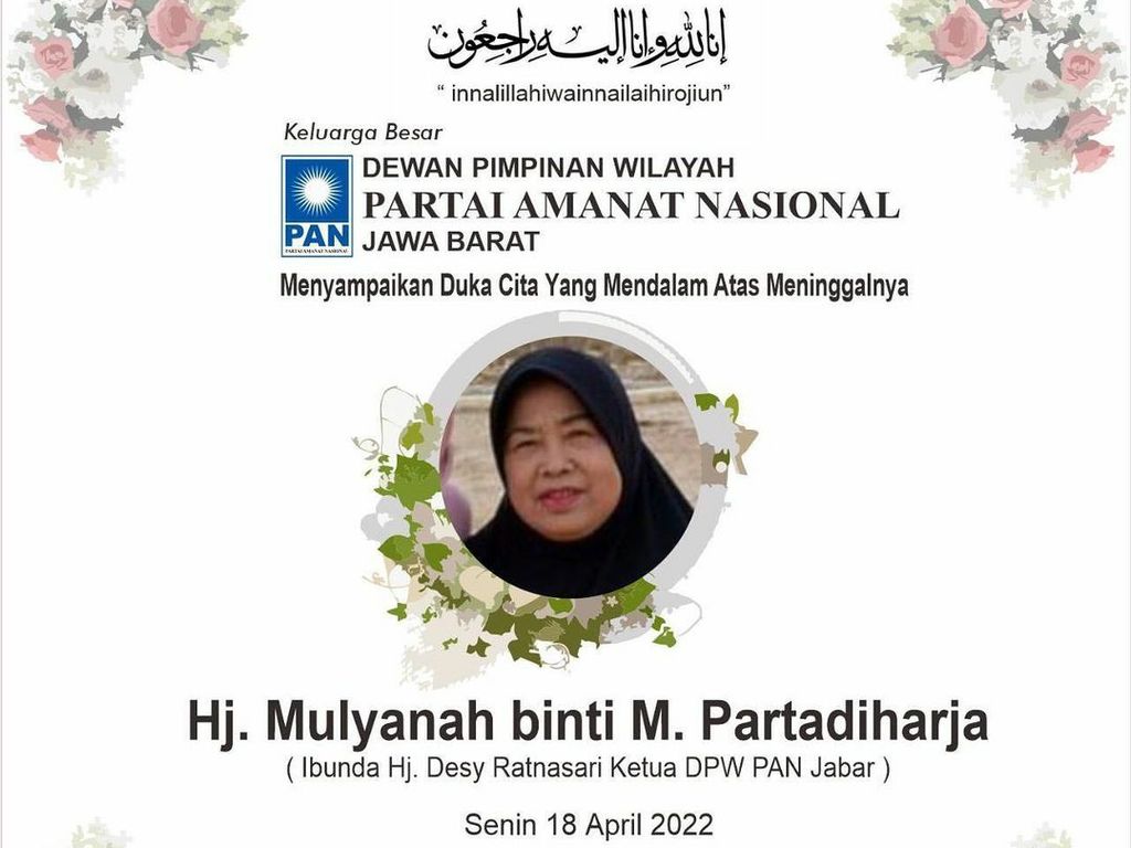Innalillahi, Ibunda Ketua PAN Jabar Desy Ratnasari Tutup Usia Innalillahi, Ibunda Ketua PAN Jabar Desy Ratnasari Tutup Usia