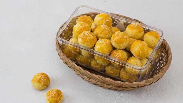 Homemade Indonesian pineapple tart cookies or Nastar served to celebrate Idul Fitri or Eid al Fitr.