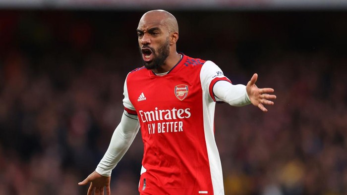 LONDON, ENGLAND - MARCH 13: Alexandre Lacazette of Arsenal  during the Premier League match between Arsenal and Leicester City at Emirates Stadium on March 13, 2022 in London, England. (Photo by Catherine Ivill/Getty Images)