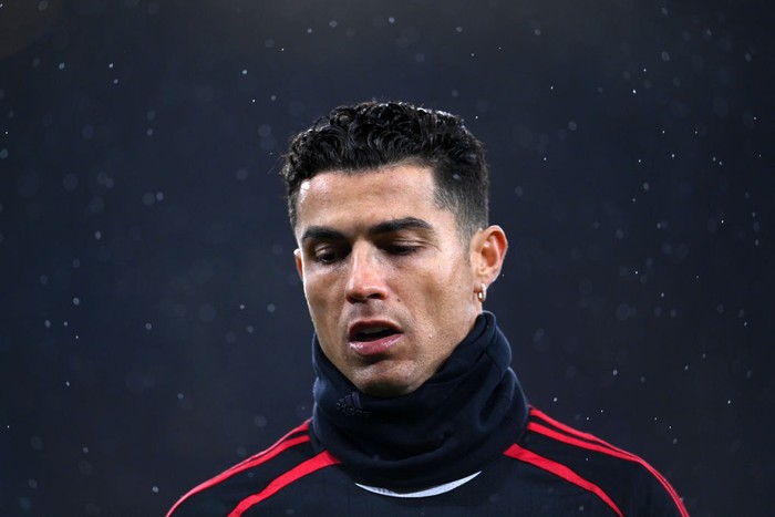Cristiano Ronaldo BURNLEY, ENGLAND - FEBRUARY 08: Cristiano Ronaldo of Manchester United looks on prior to the Premier League match between Burnley and Manchester United at Turf Moor on February 08, 2022 in Burnley, England. (Photo by Laurence Griffiths/Getty Images)