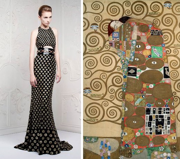Dress Alexander McQueen dan lukisan Fulfilment karya Gustav Klimt/
