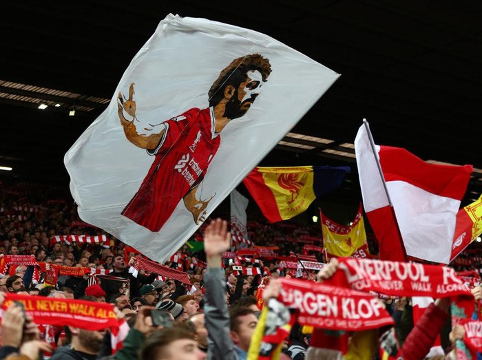 LIVERPOOL, UNITED KINGDOM - AUGUST 03: A giant slogan ITS ABOUT MORE THAN JUST FOOTBALL
