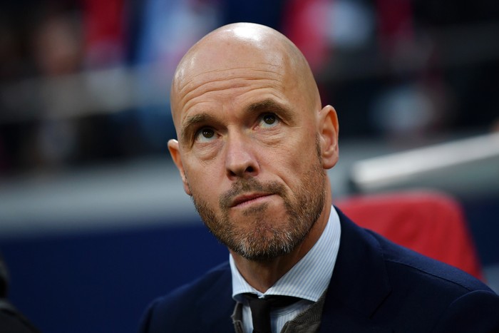 AMSTERDAM, NETHERLANDS - MAY 08: Erik Ten Hag, Manager of Ajax looks on ahead the UEFA Champions League Semi Final second leg match between Ajax and Tottenham Hotspur at the Johan Cruyff Arena on May 08, 2019 in Amsterdam, Netherlands. (Photo by Dan Mullan/Getty Images )