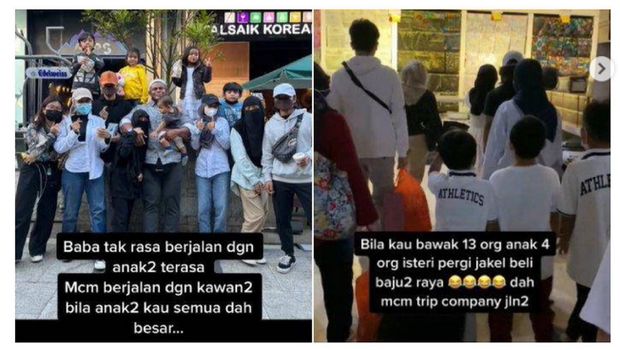 Suami yang mengajak empat orang istri dan 13 anaknya berbelanja di mall.